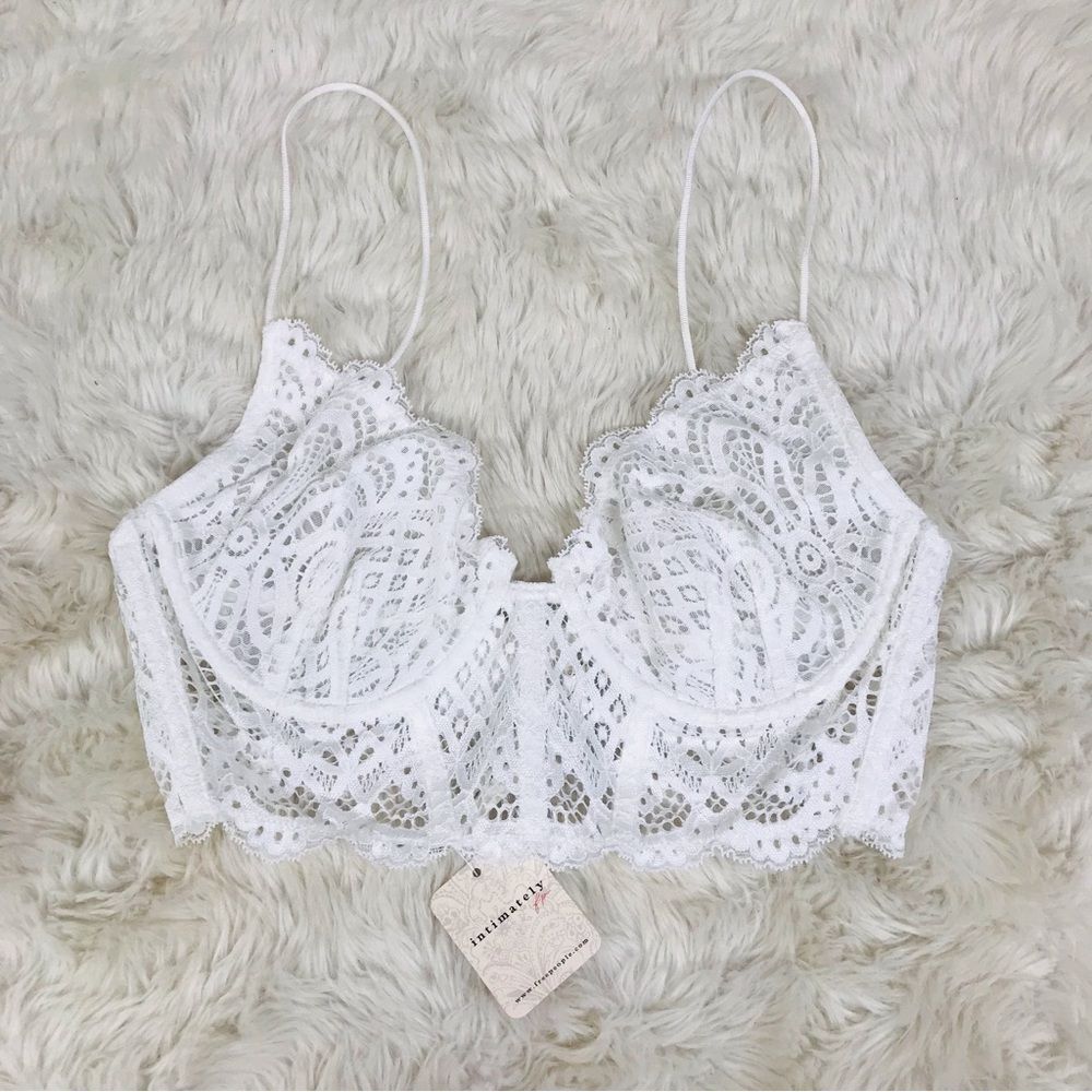 INTIMATELY FREE PEOPLE White Lace Longline Underwire Bra Bralette Boho Sexy New - Picture 4 of 10